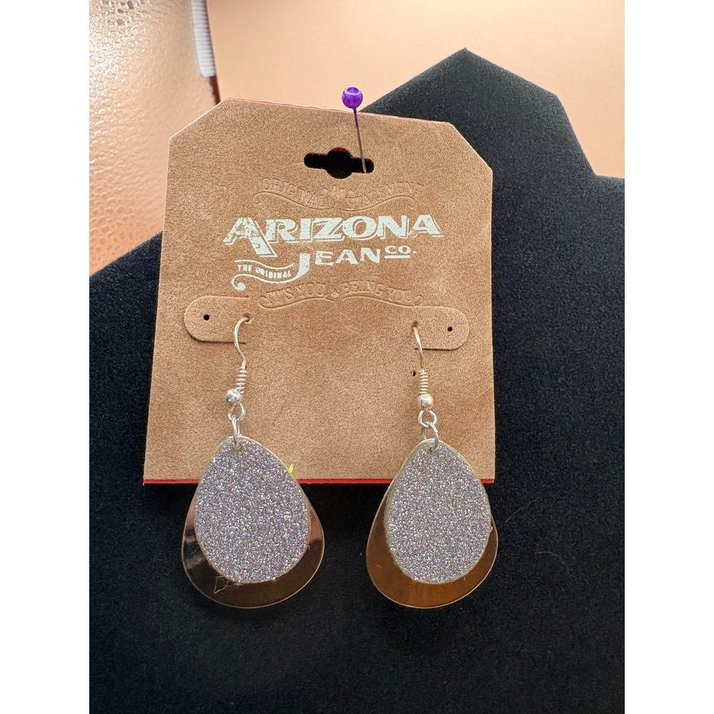 Arizona Jean Co Boho Style Tear Drop Earrings, Silver and Glitter Sliver